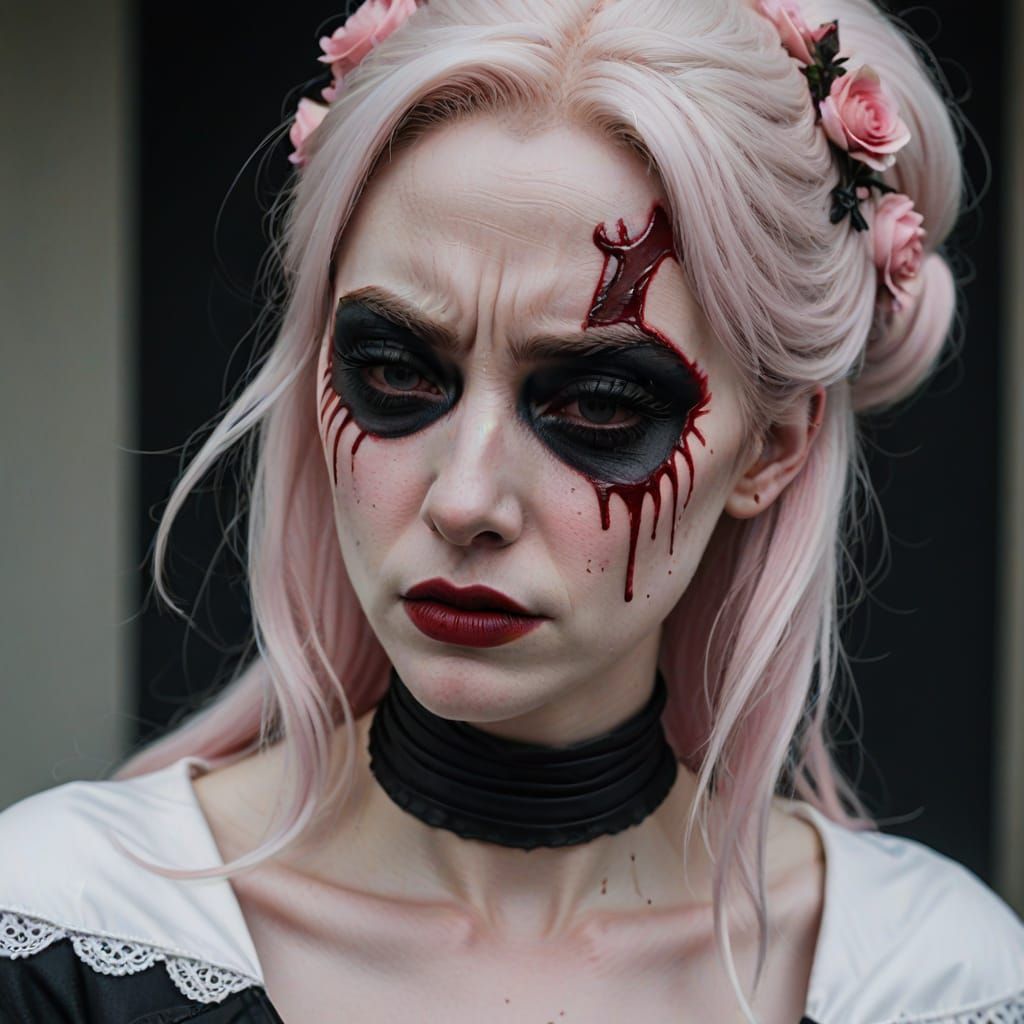 Crying Cosplay Girl with Running Mascara: Digital Portrait