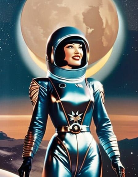 Betty Page in Retro Sci-Fi Spacesuit on Moon