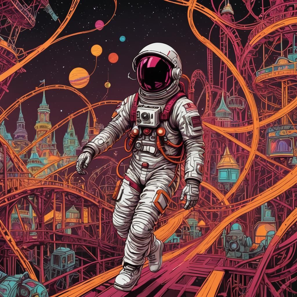 Spaceman navigating a Forgotten Amusement Park