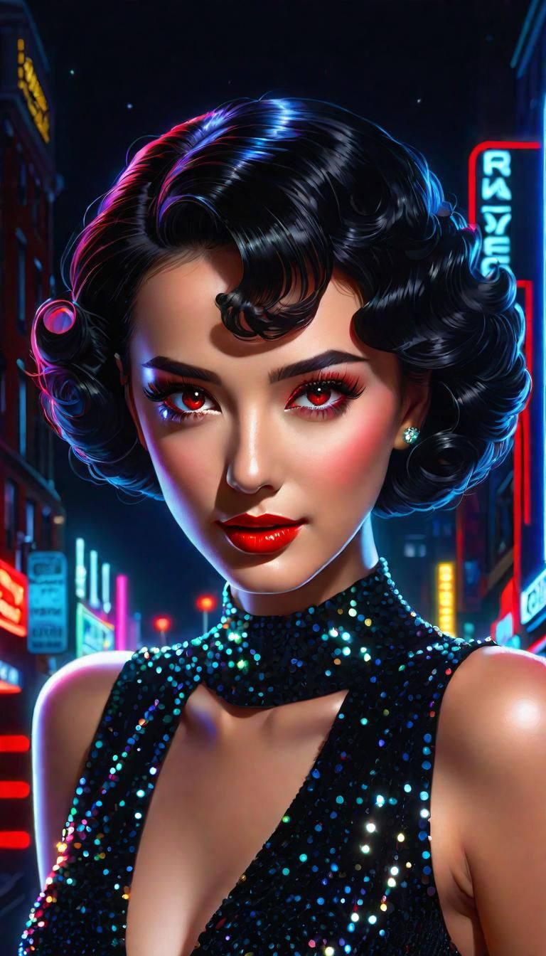 By Stan Lee, a woman in a black sparkly glittery dress at ni...