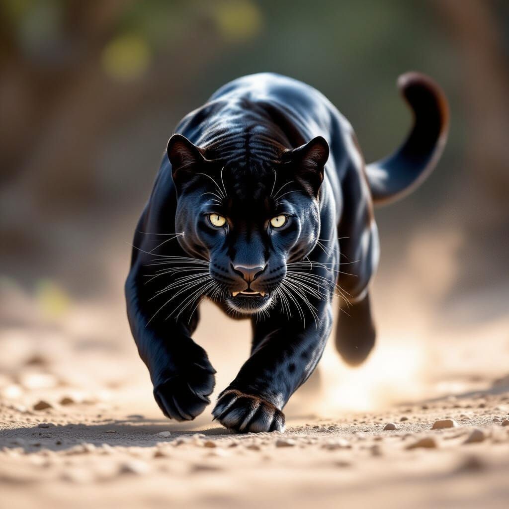 Photorealistic Black Panther Mid-Pounce