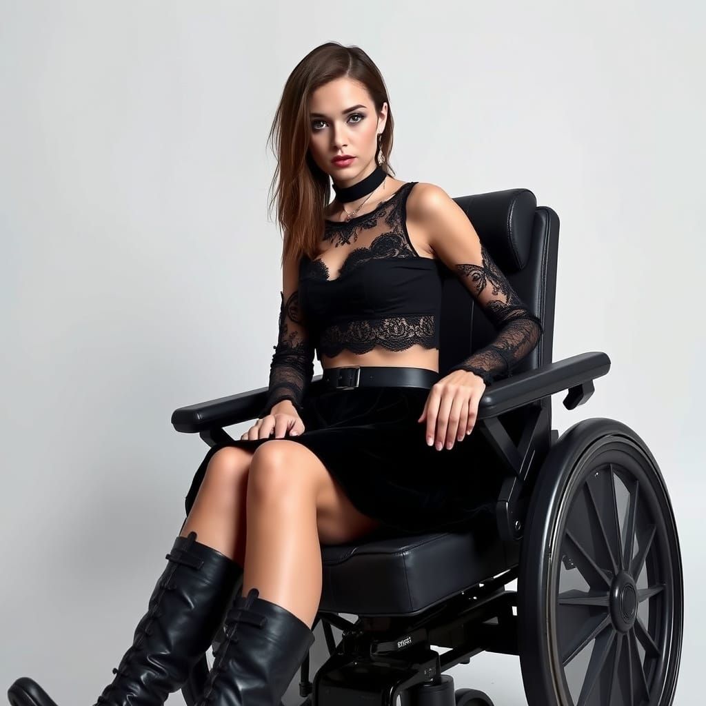 Elegant Gothic Woman in Black Velvet and Leather