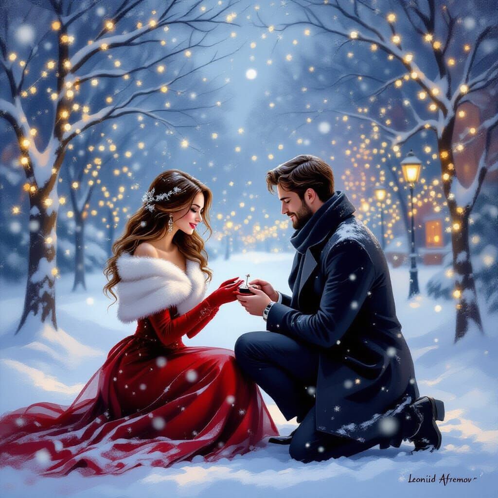 Romantic Winter Proposal: Man Asks Elegant Woman to Marry Hi...