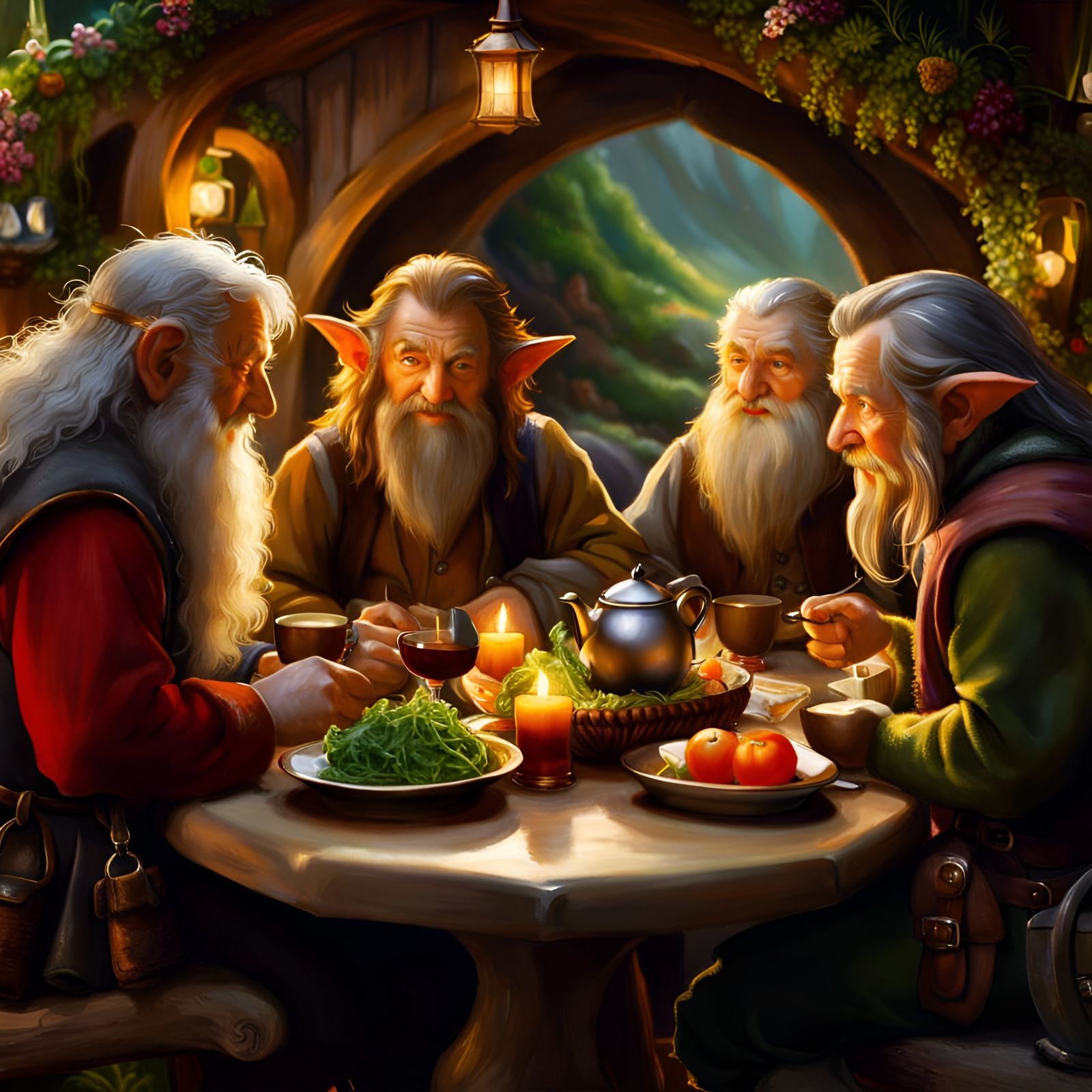 Hobbits Dinner Party in Fantasy Style