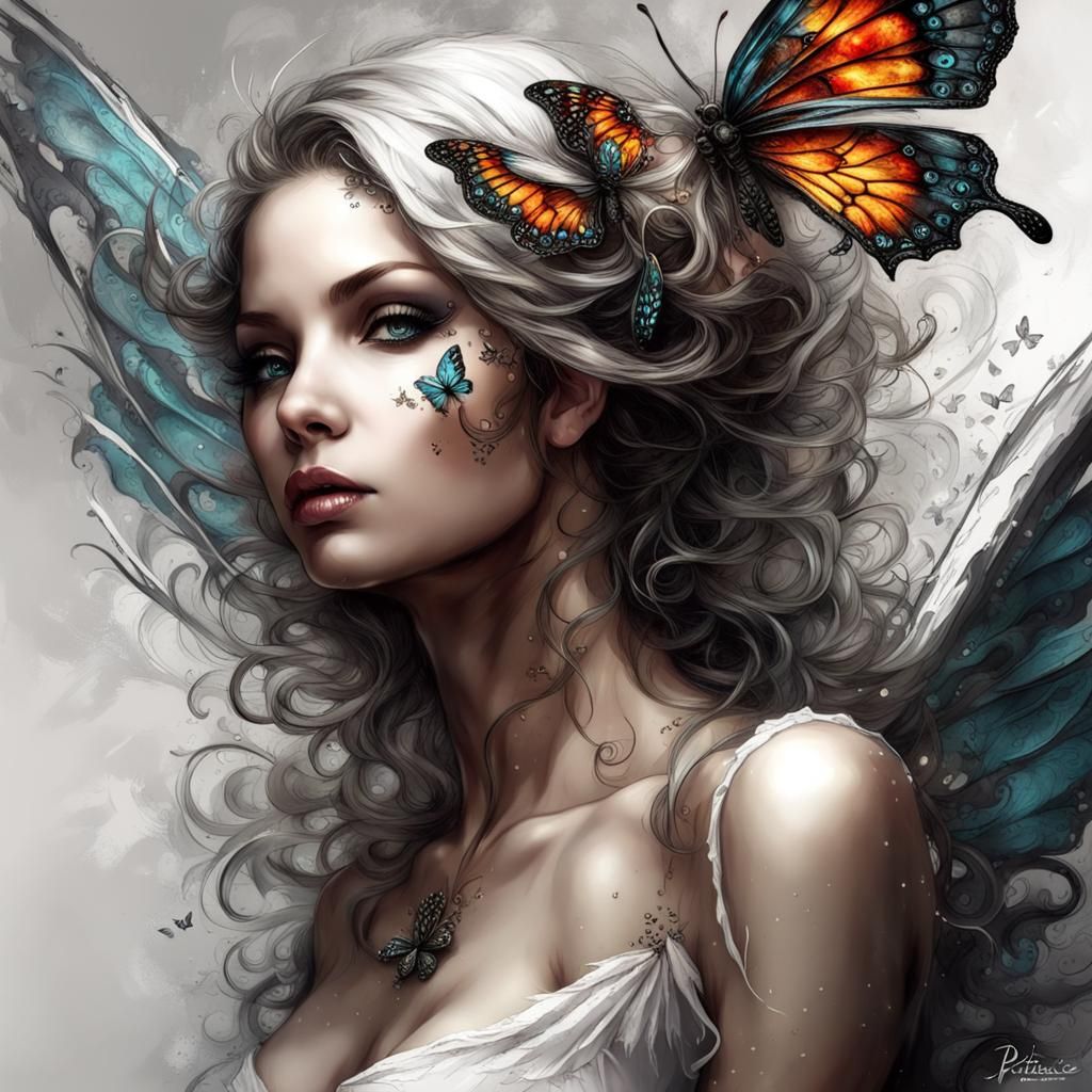 Butterfly-Winged Angel in Digital Art Style