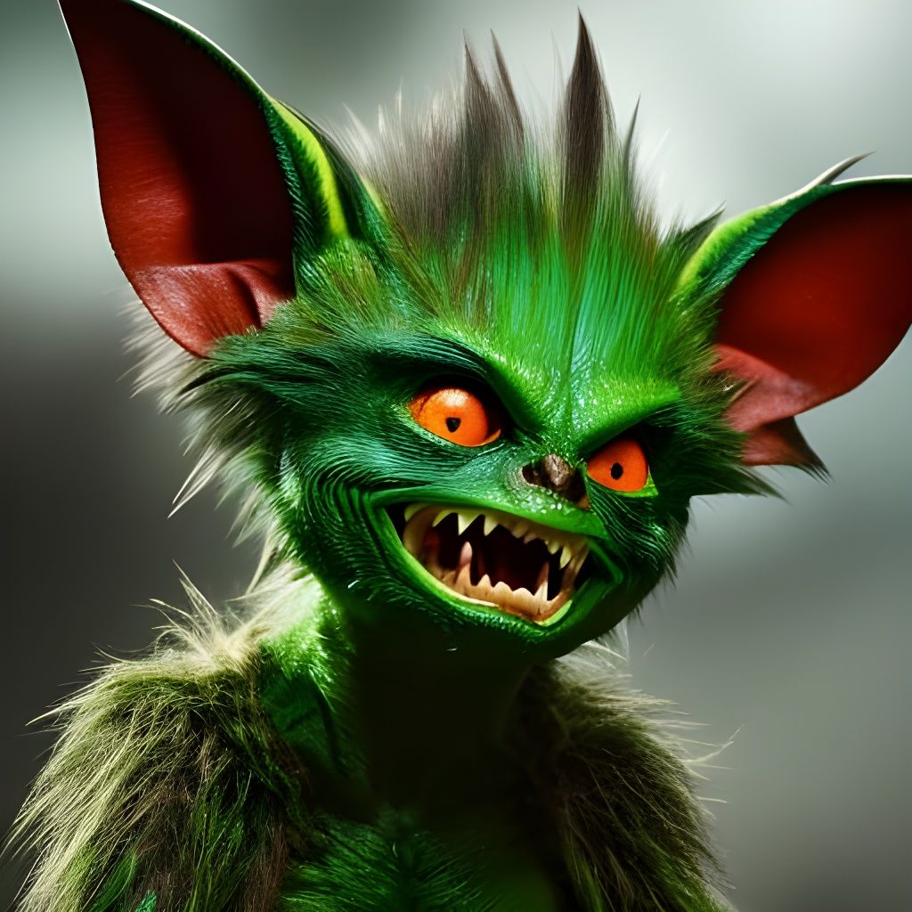 Aggressive Gremlin in Moonlit Forest: Horror Portrait