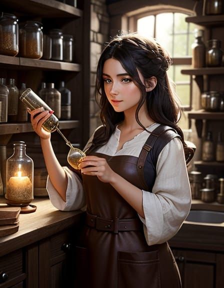 Glowing Potion: Alchemist Apprentice in Workshop