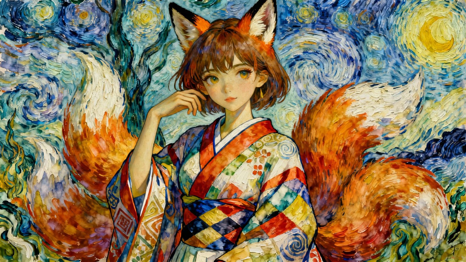 Elegant Anime Kitsune Girl in Volumetric Light