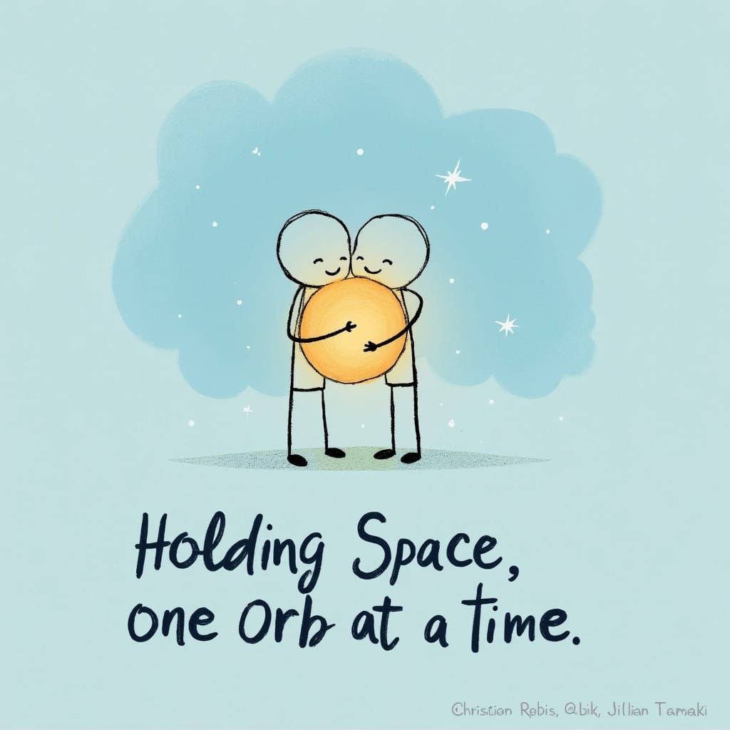 Tender Stick Figure Scene with Glowing Orb and Serene Backgr...