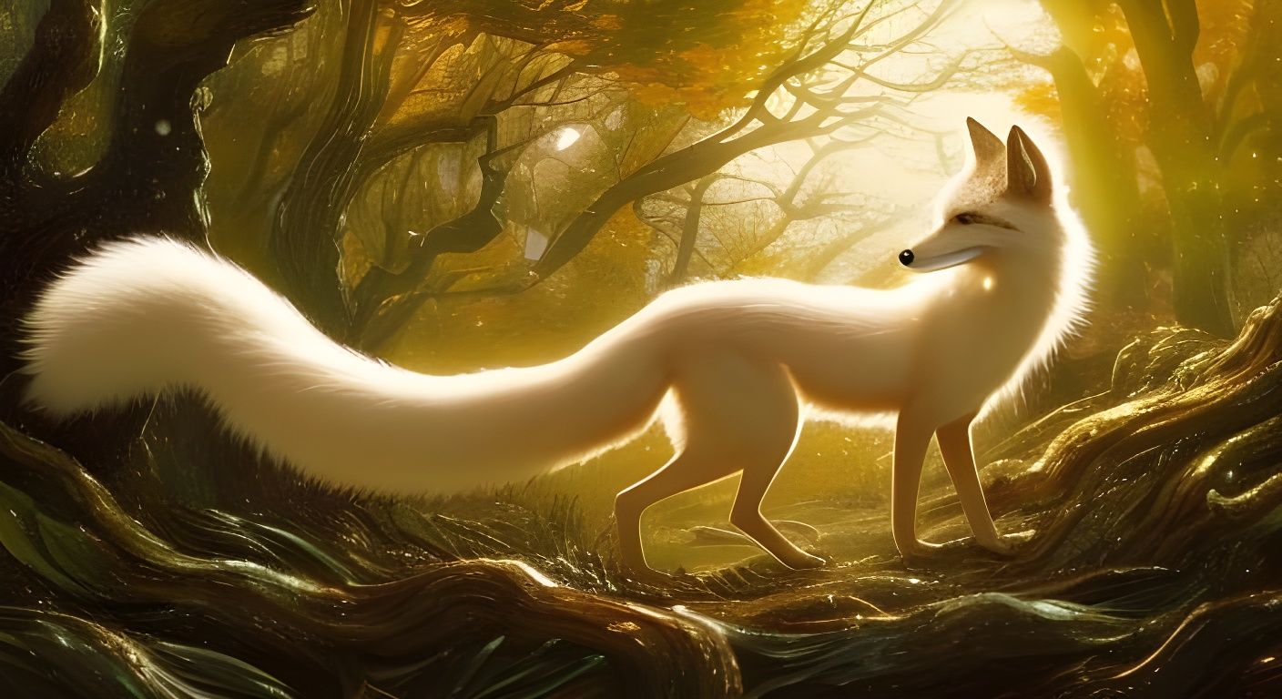 Radiant Nine-Tailed Fox in Iridescent Forest