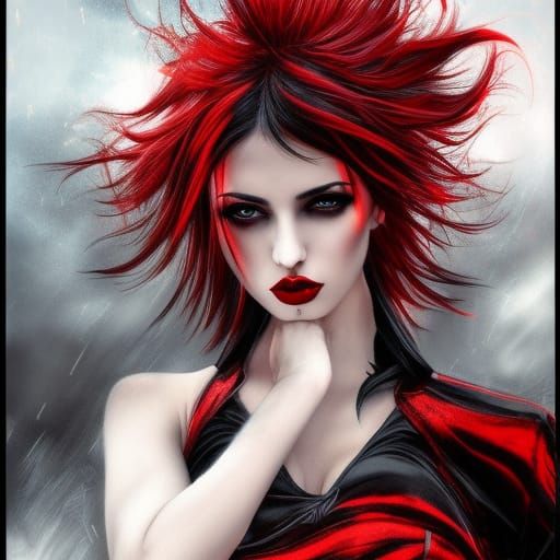 Gothic Punk Woman with Flame Crown, Fantasy Art