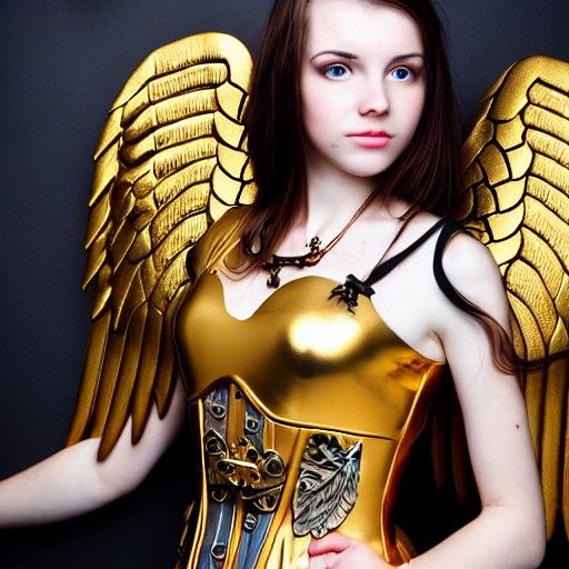 Steampunk Angel Warrior with Golden Wings