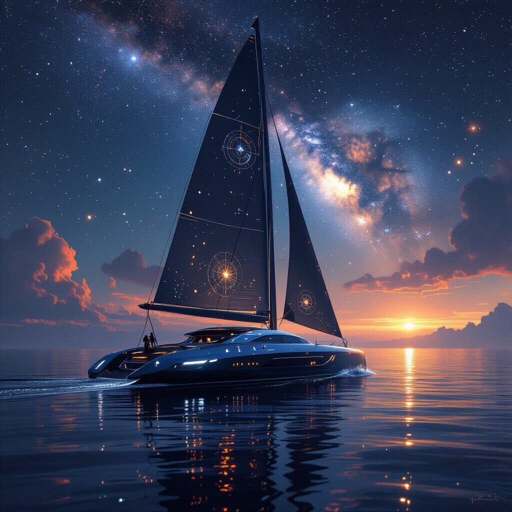 Futuristic Sailing Vessel Amidst Constellations