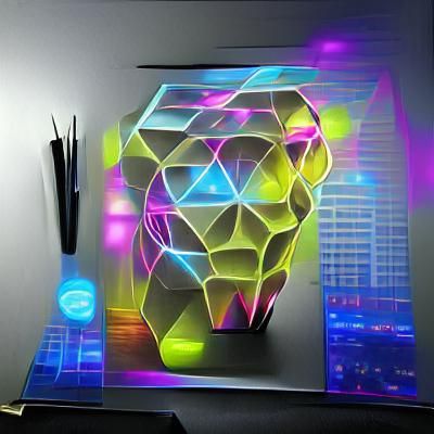 Glowing Neon Tesseract: Digital Geometric Illustration