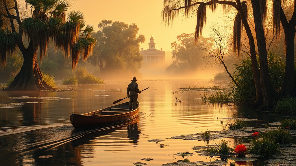 Louisiana Bayou Scene in Dreamlike Surrealism Style