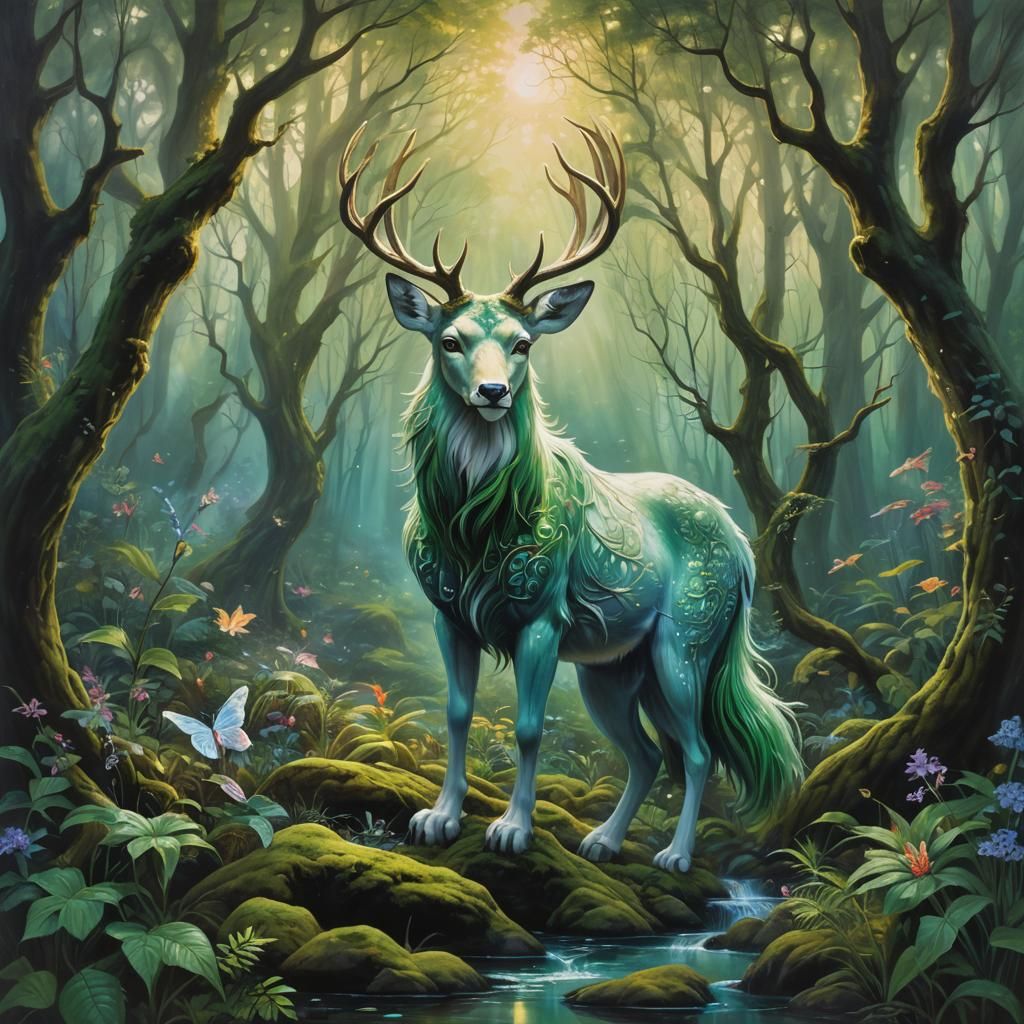 Mystical Guardian in Enchanted Forest Ambiance