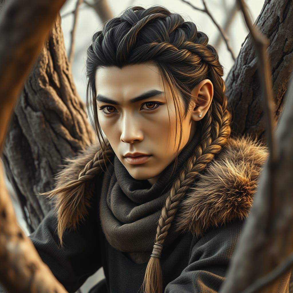 Ethereal Medieval Elf Ranger in Gnarled Tree