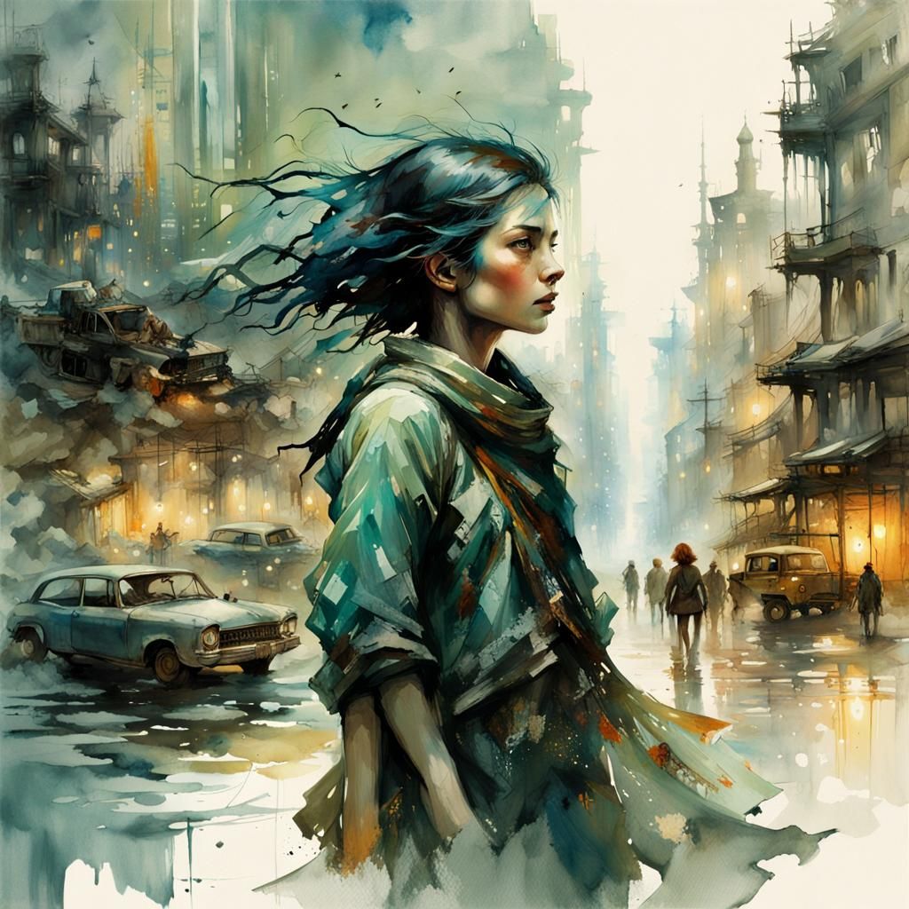 Stylized Watercolor of Woman Focused on Present