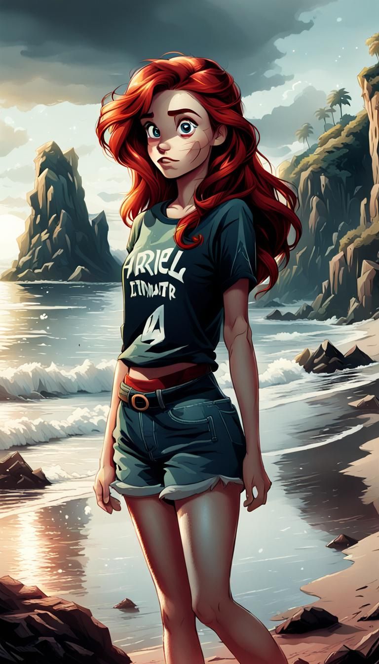 Disney Ariel Portrait on the Shore in Film Noir Style