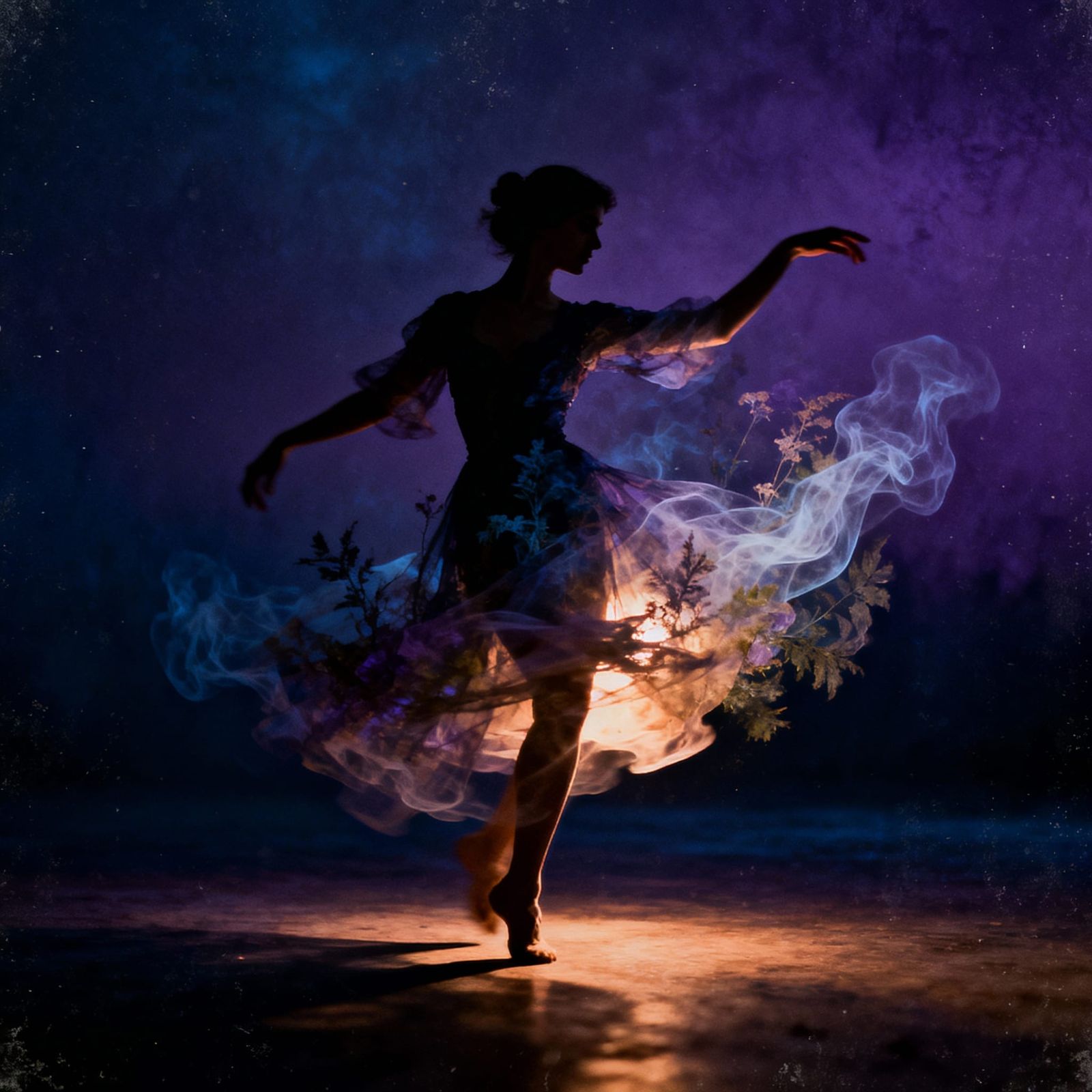 Magical Realism Double Exposure of Dancing Figures