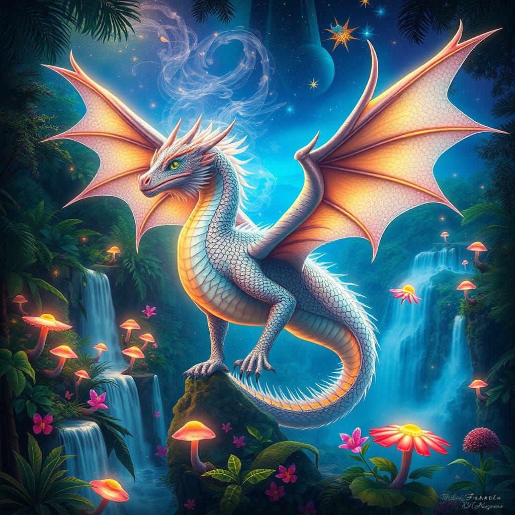 Ethereal Dragon in Vibrant Rainforest