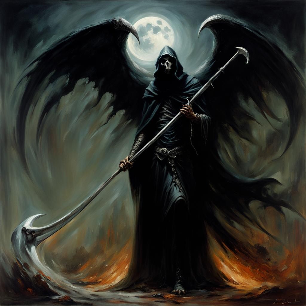 Rotting Grim Reaper in Dark Acrylic Style