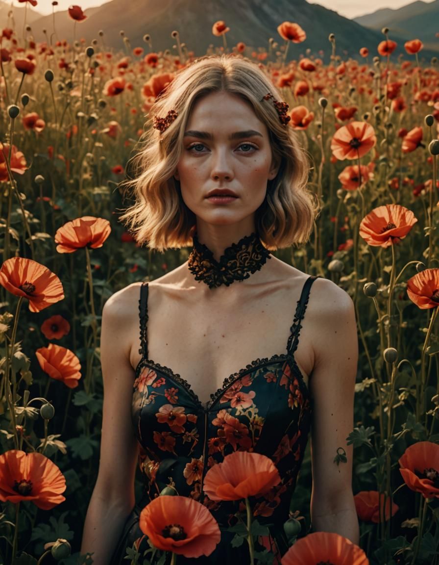 Poppy Field Supermodel in a Romantic Film Still