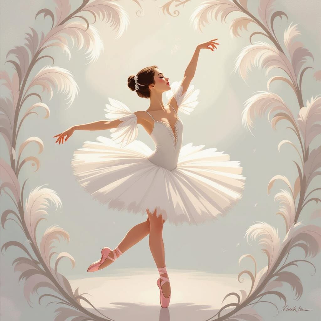 Ballerina Dances Swan Lake in Alphonse Mucha Style