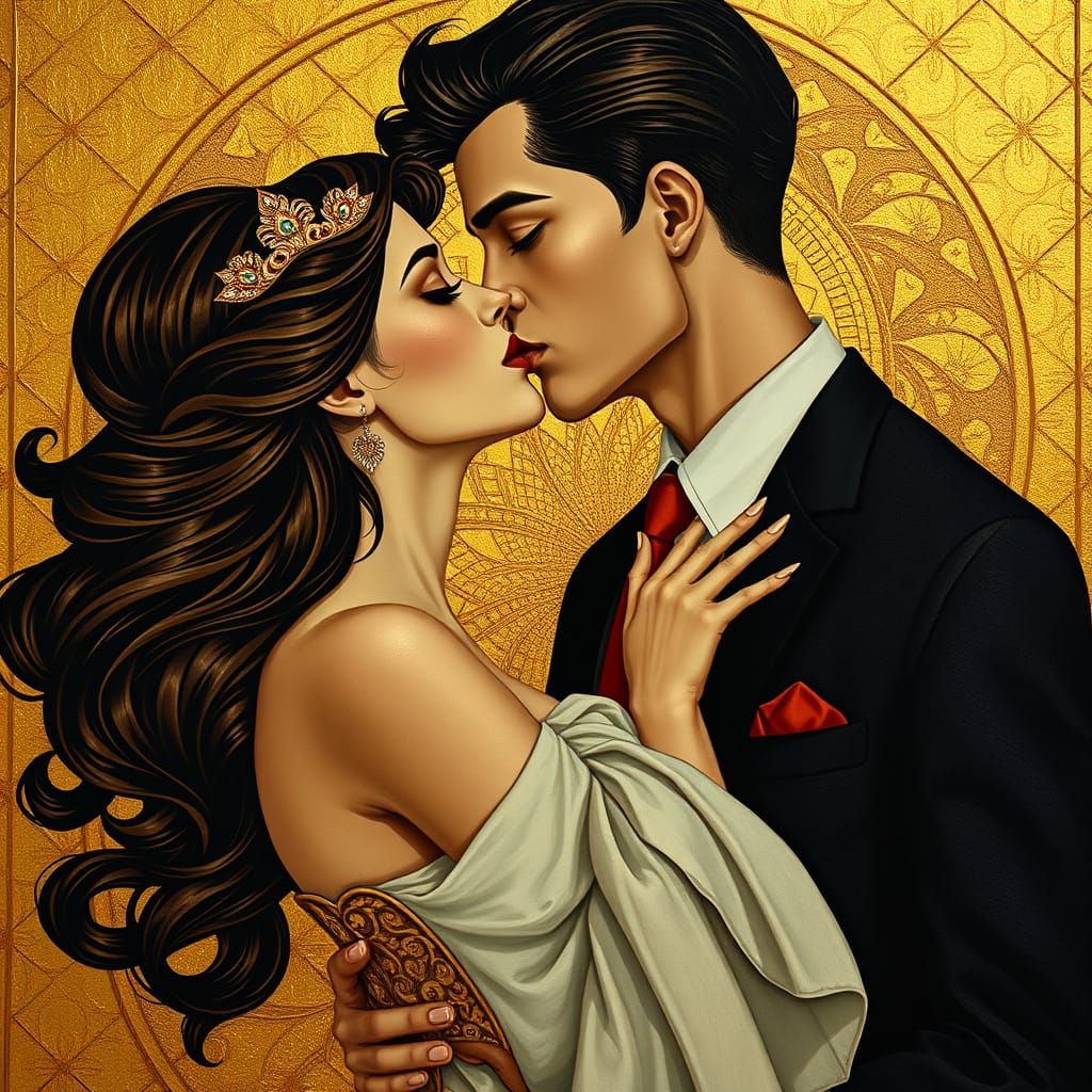 Golden Romance in Art Nouveau Style