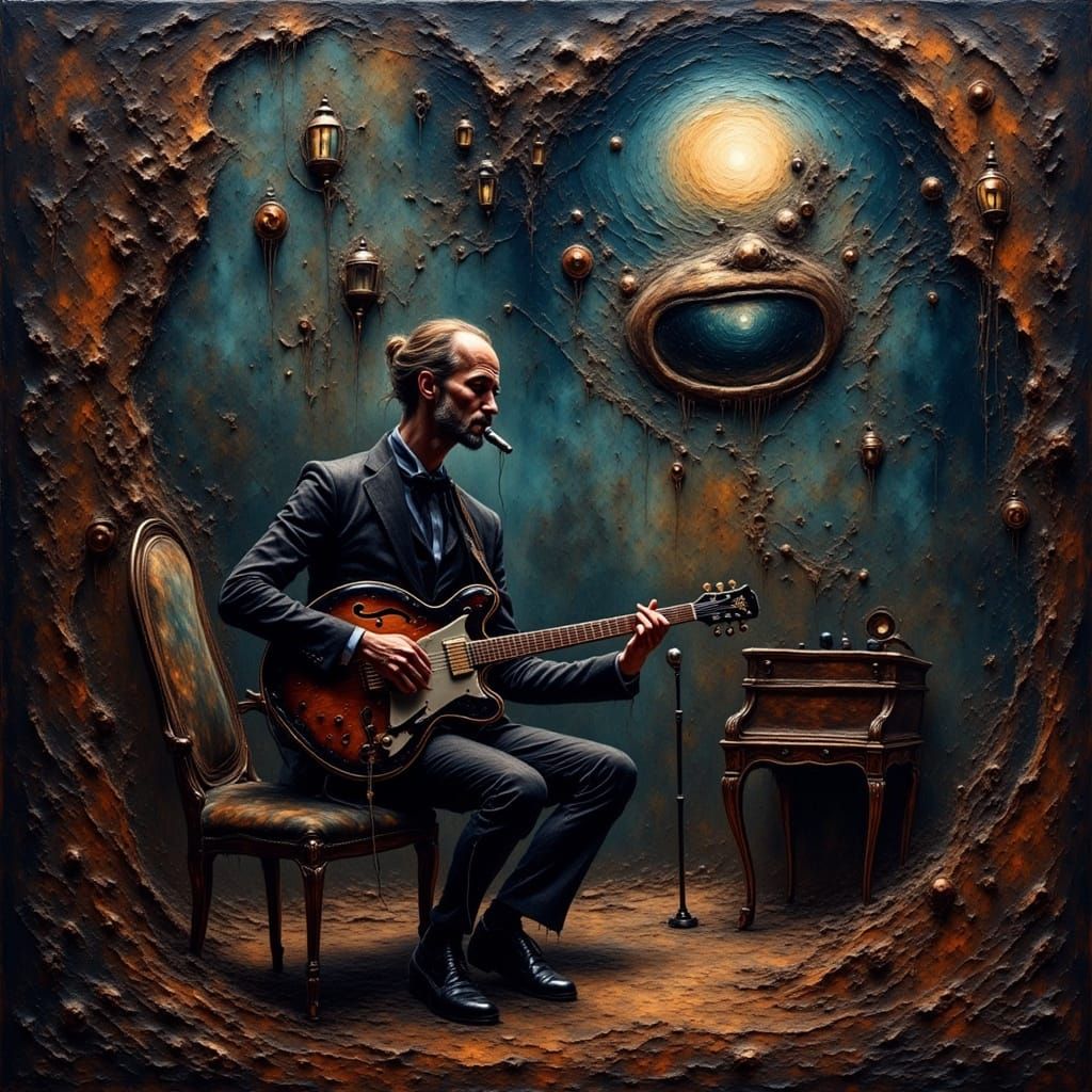 Surreal Midnight Jazz Singer Oil Painting