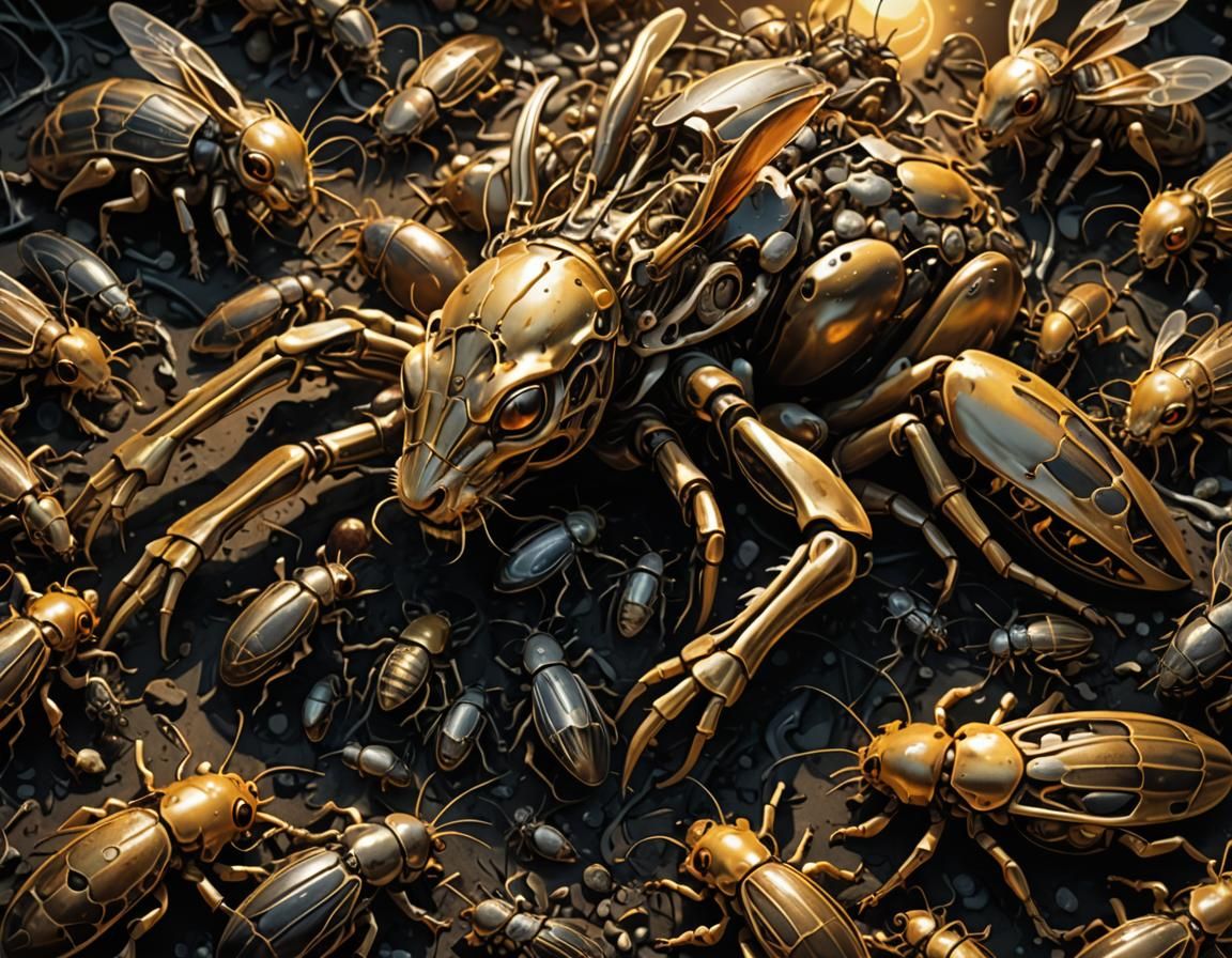Insects Devour Rabbit Carcass: Digital Art