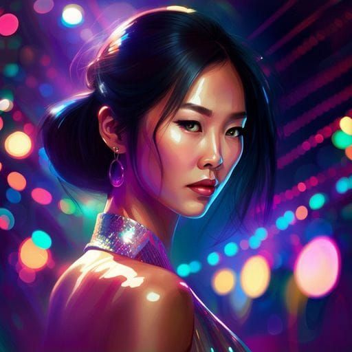 Asian Woman Dancing in Disco Club