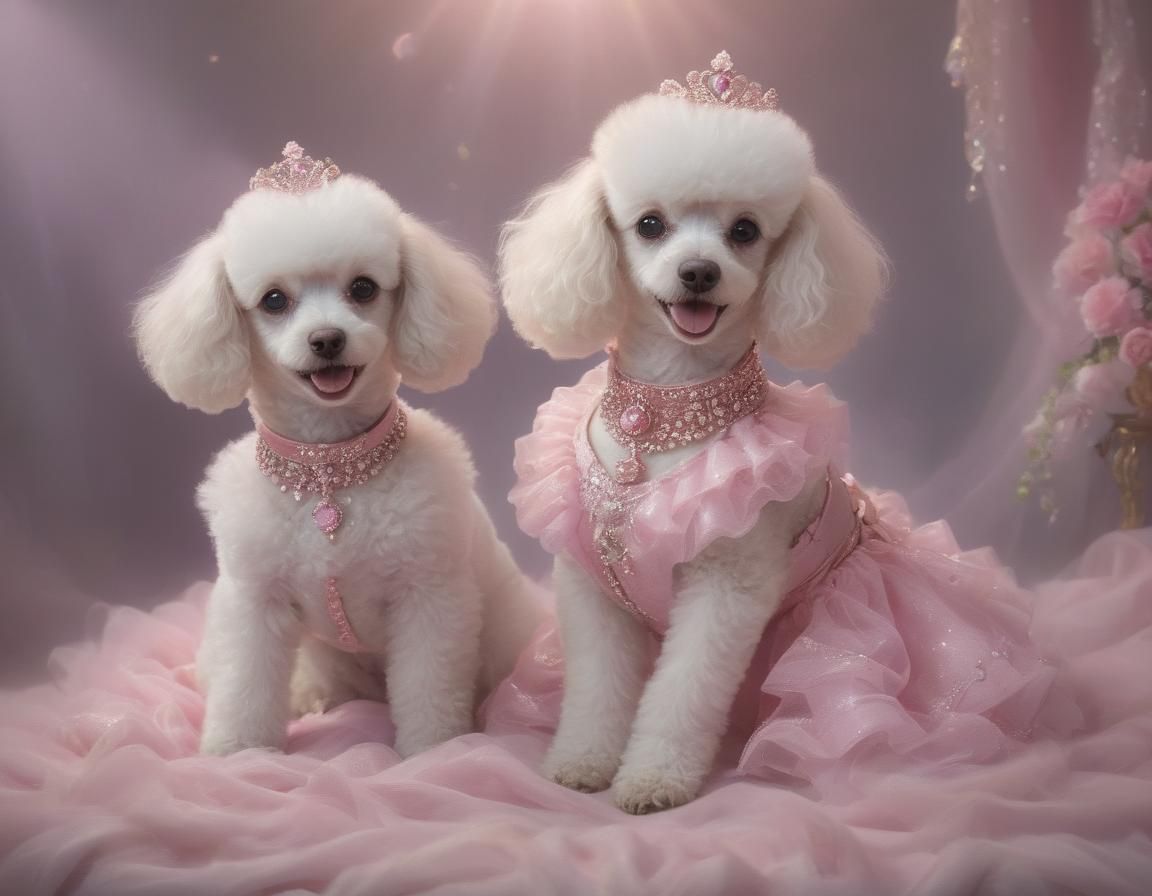 Fluffy Poodle Puppy in Pink Dress, Digital Art