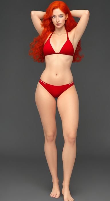 Ginger-Haired Girl in Red Swimsuit