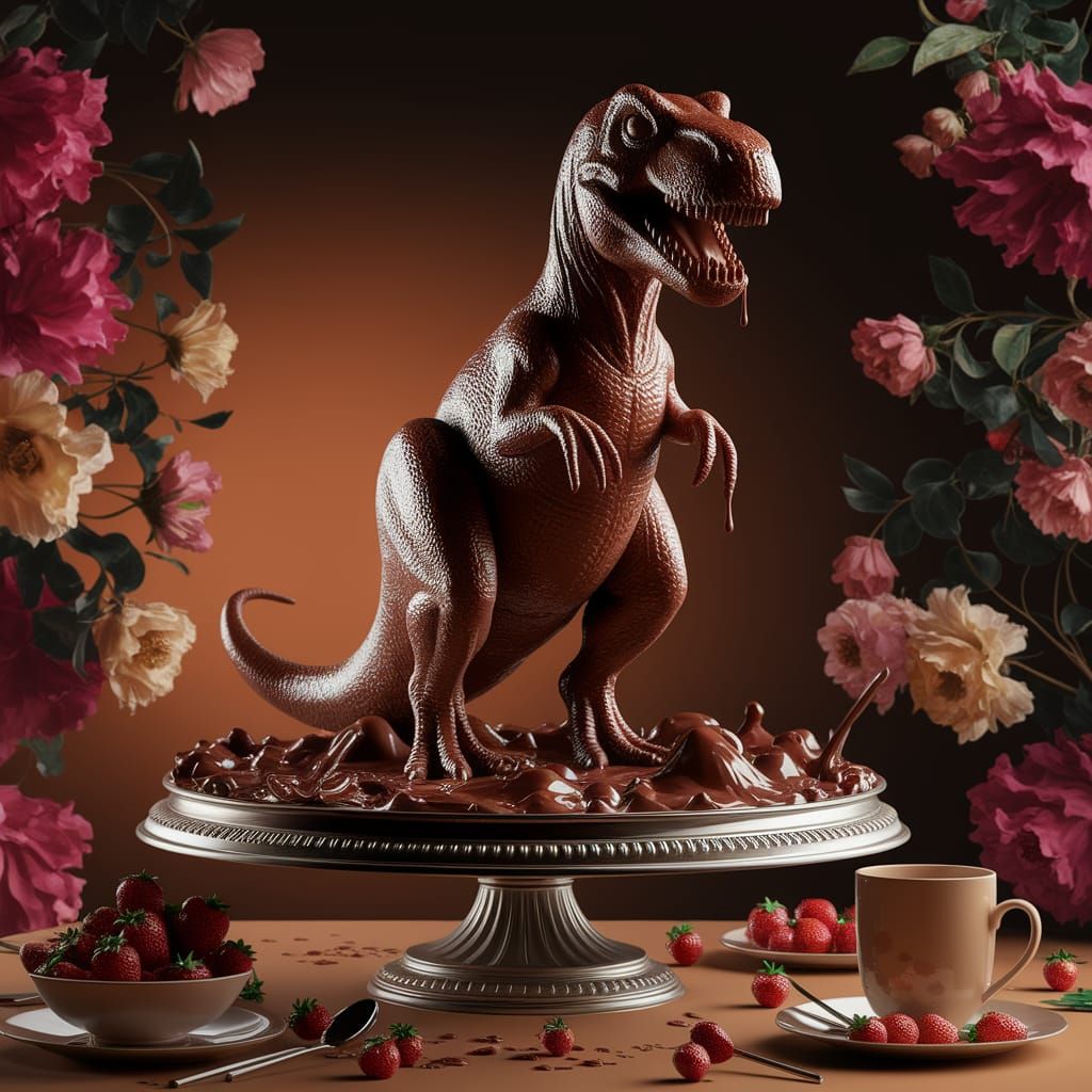 chocolate dinosaur served with coffee