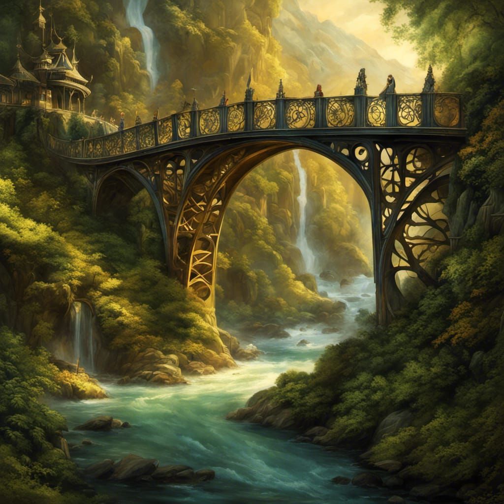 Extravagant Elven Bridge in Storybook Illustration Style