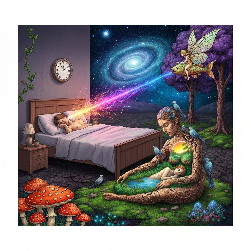 Surreal Dreamscape: Sleeping Figure Embraced by Otherworldly...