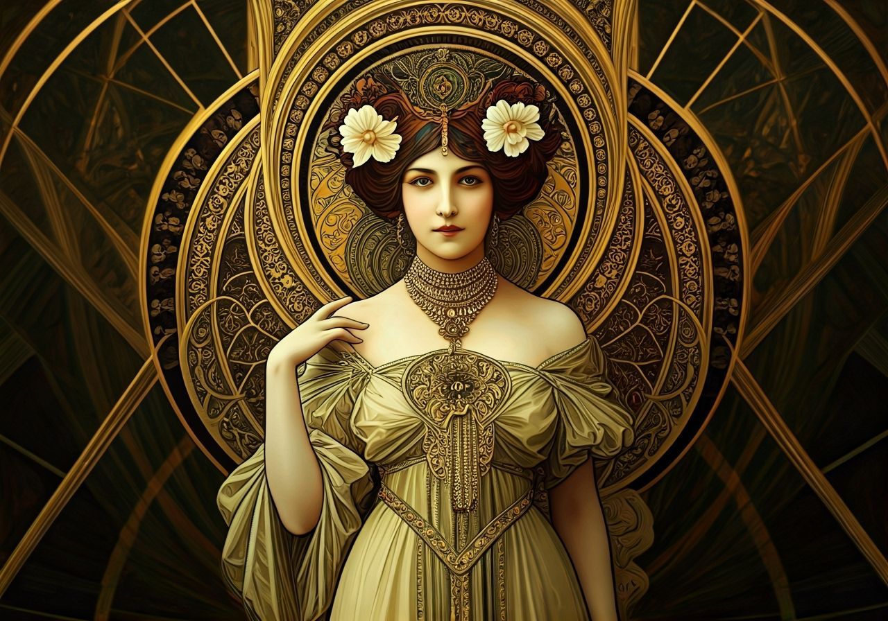 Art Nouveau Woman with Mirrored Patterns