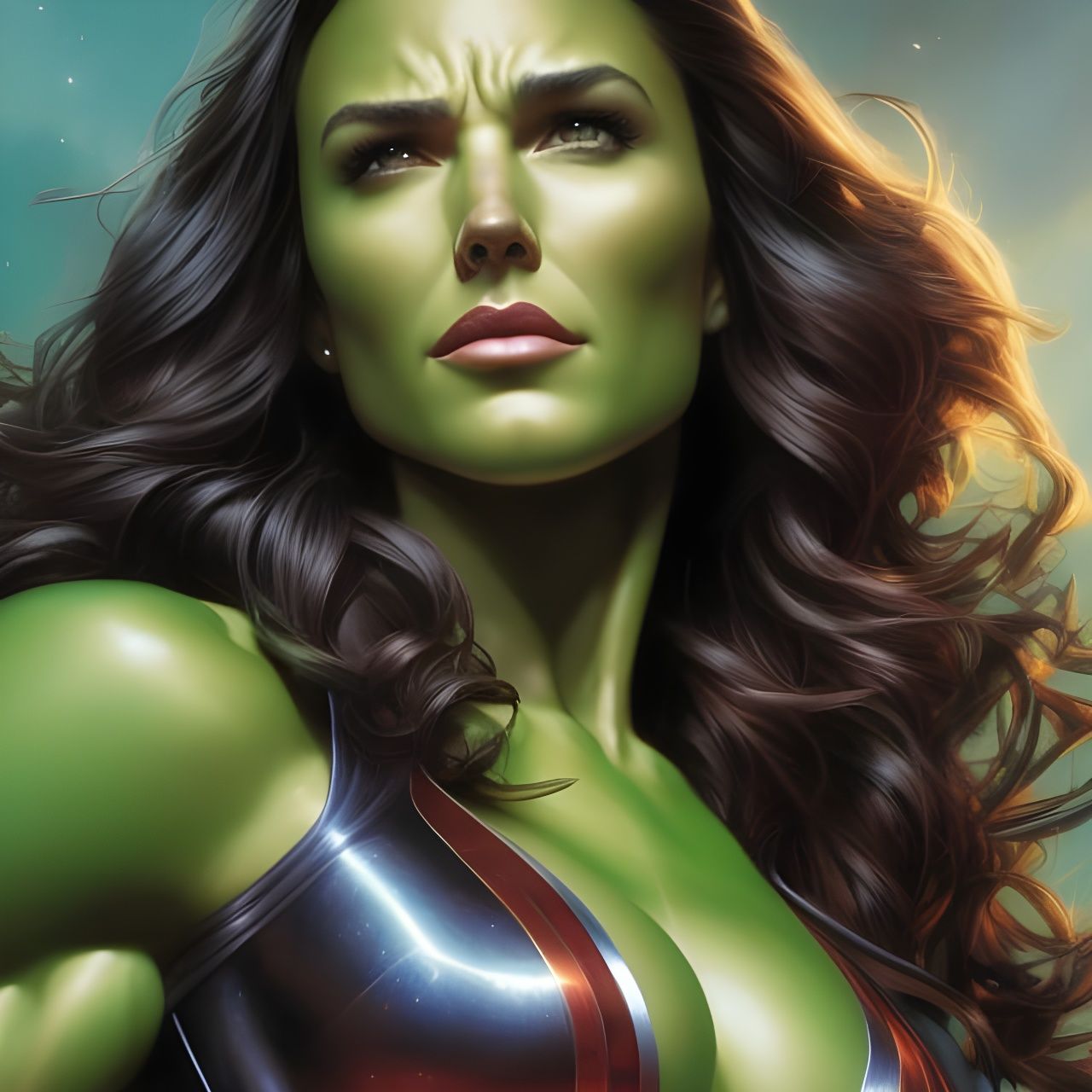 She-Hulk Caricature in Detailed Crayon Style