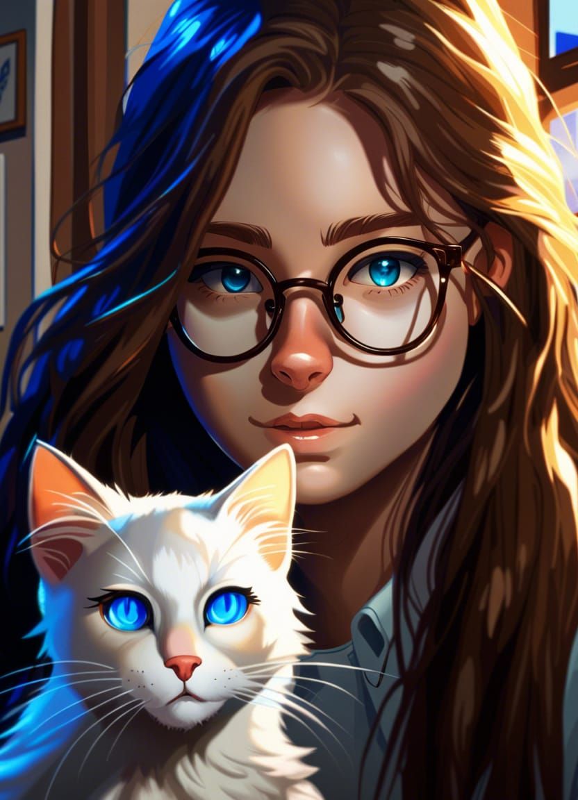 Girl with Cat in Hyperrealistic Style
