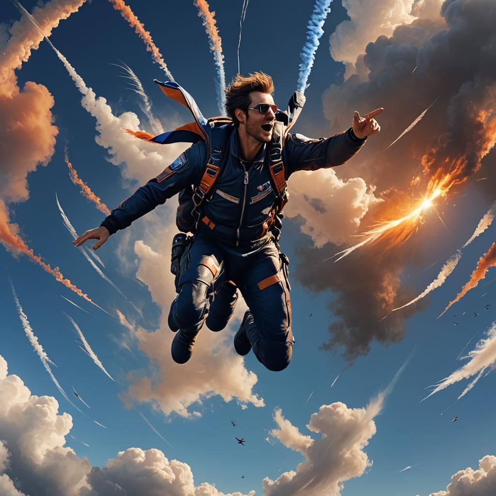 Skydiver in Sapphire and Orange Digital Art