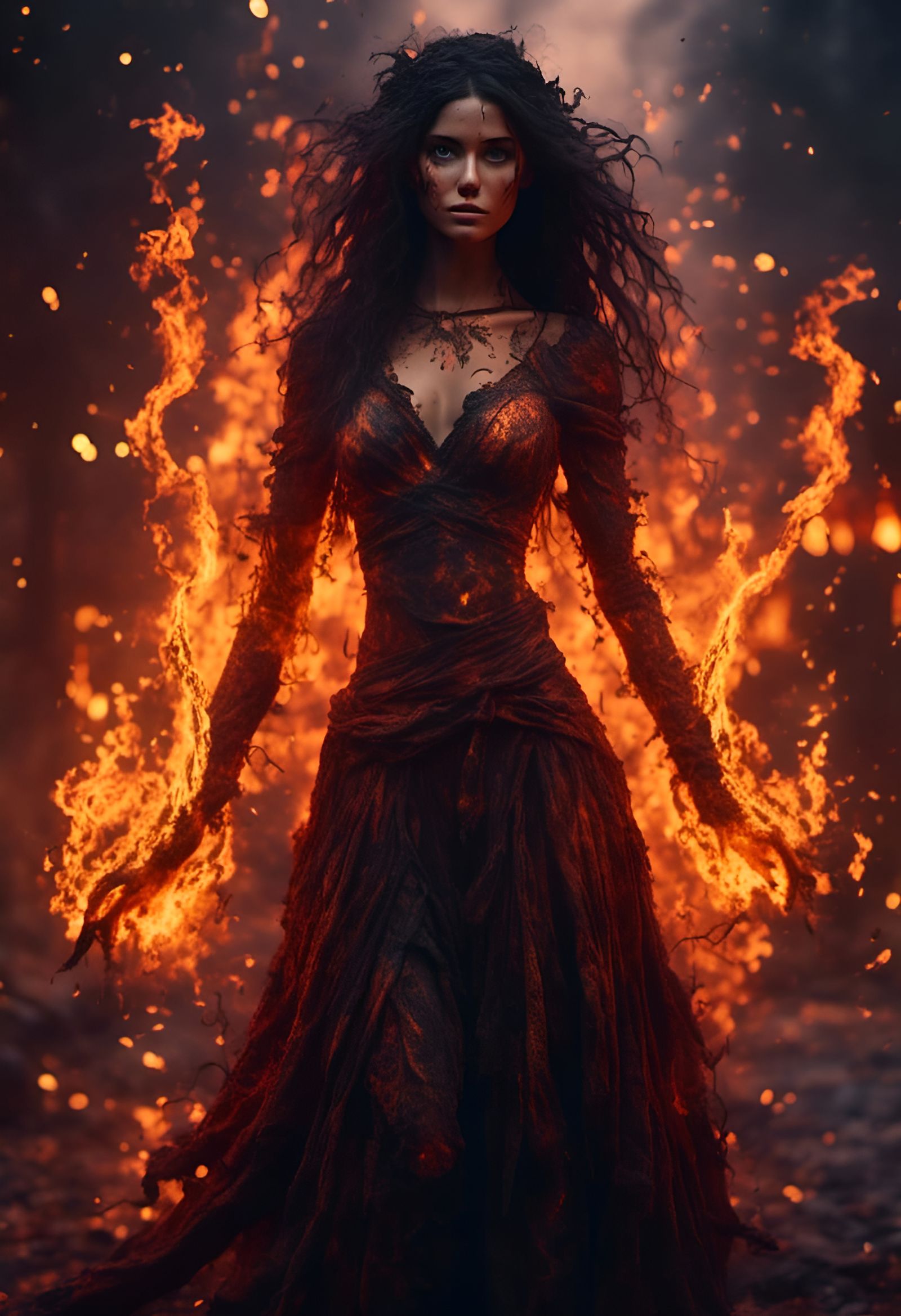 Fire Elemental Woman with Sword in Digital Art