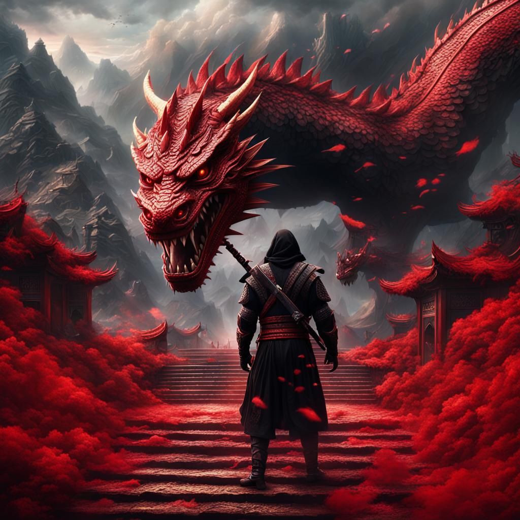 Ninja Warrior on Red Dragon: Epic Digital Art
