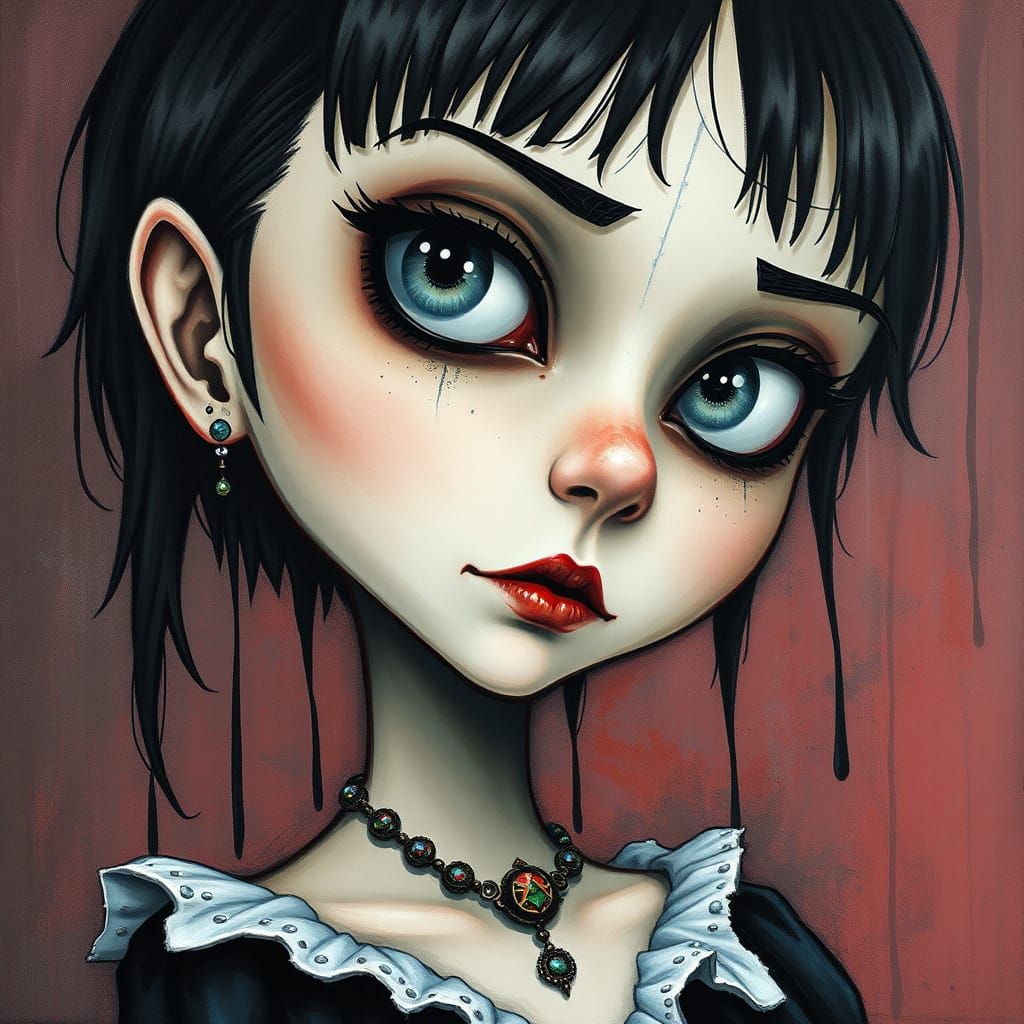 Dark Fantasy Female Character with Big Eyes, Tim Burton-esqu...