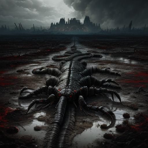 Giant Centipede in Wasteland Hellscape: Hyperrealistic Image