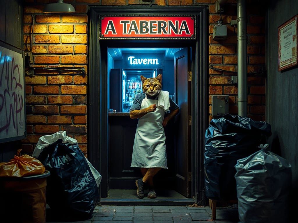 Anthropomorphic Tomcat Bartender on Break