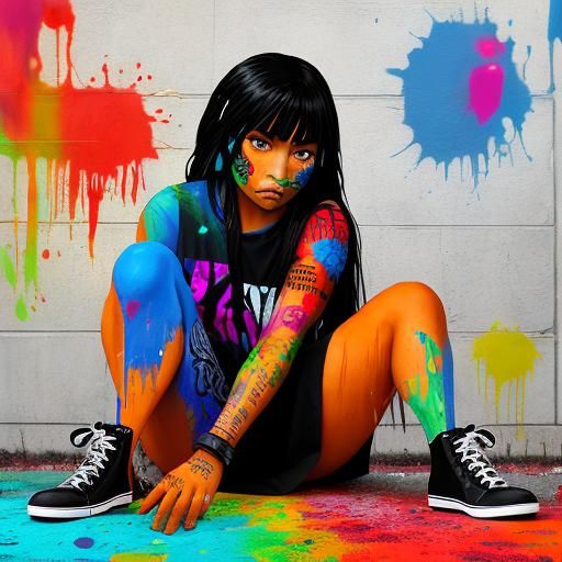 Native American Girl in Graffiti Street Art Style