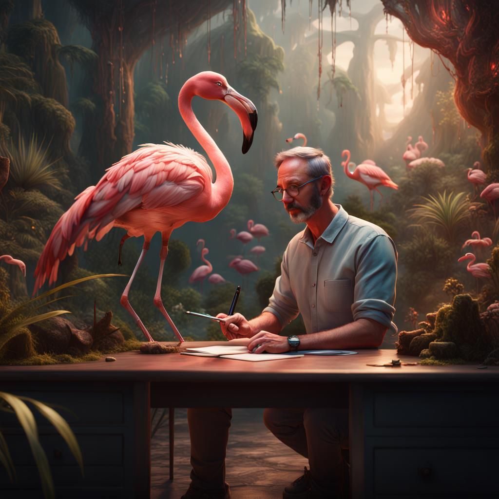 Teacher Explaining Habitats with Flamingo in Detailed Matte ...