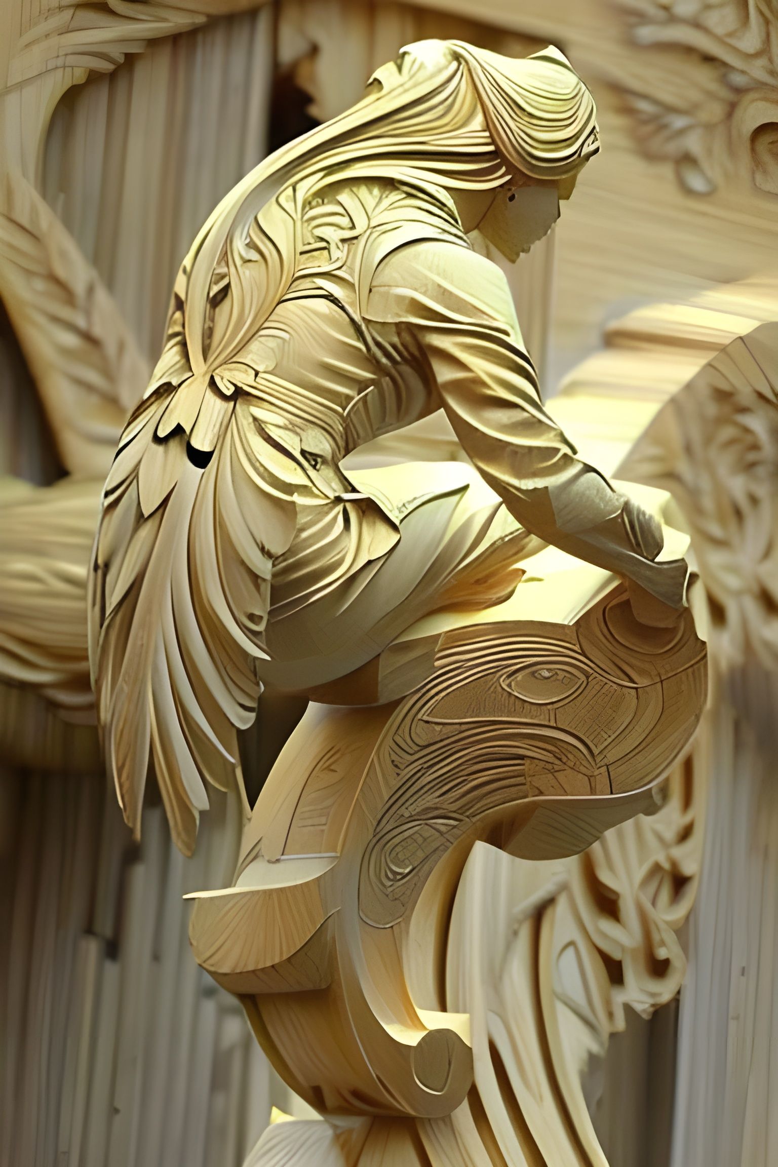 Intricate Wood Carving Statue