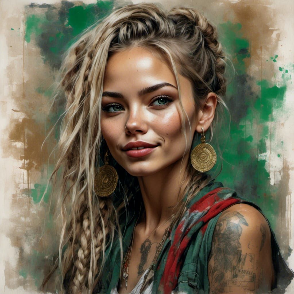 Kenyan Woman Blowing Kiss in Watercolor Style